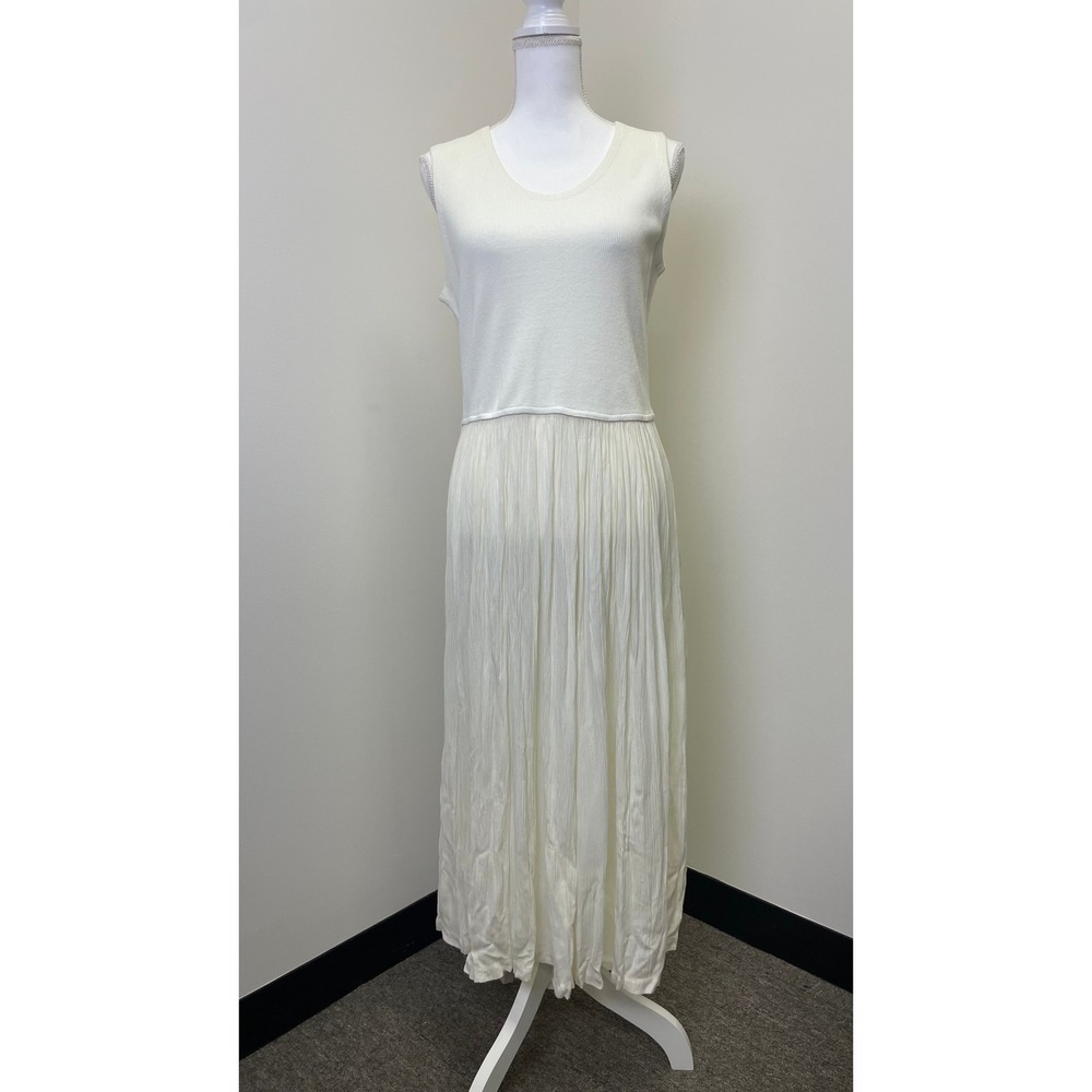 CC Collection Womens Ribbed Knit Crinkle Skirt Sleeveless Maxi Dress Ivory L USA